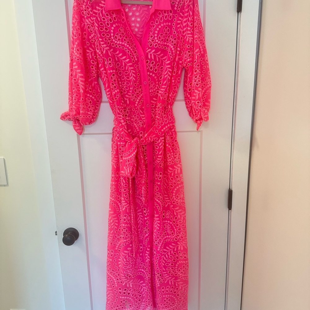 Lillly Pulitzer Amrita midi dress Isle Swirly Fern Scalloped Eyelet size 16